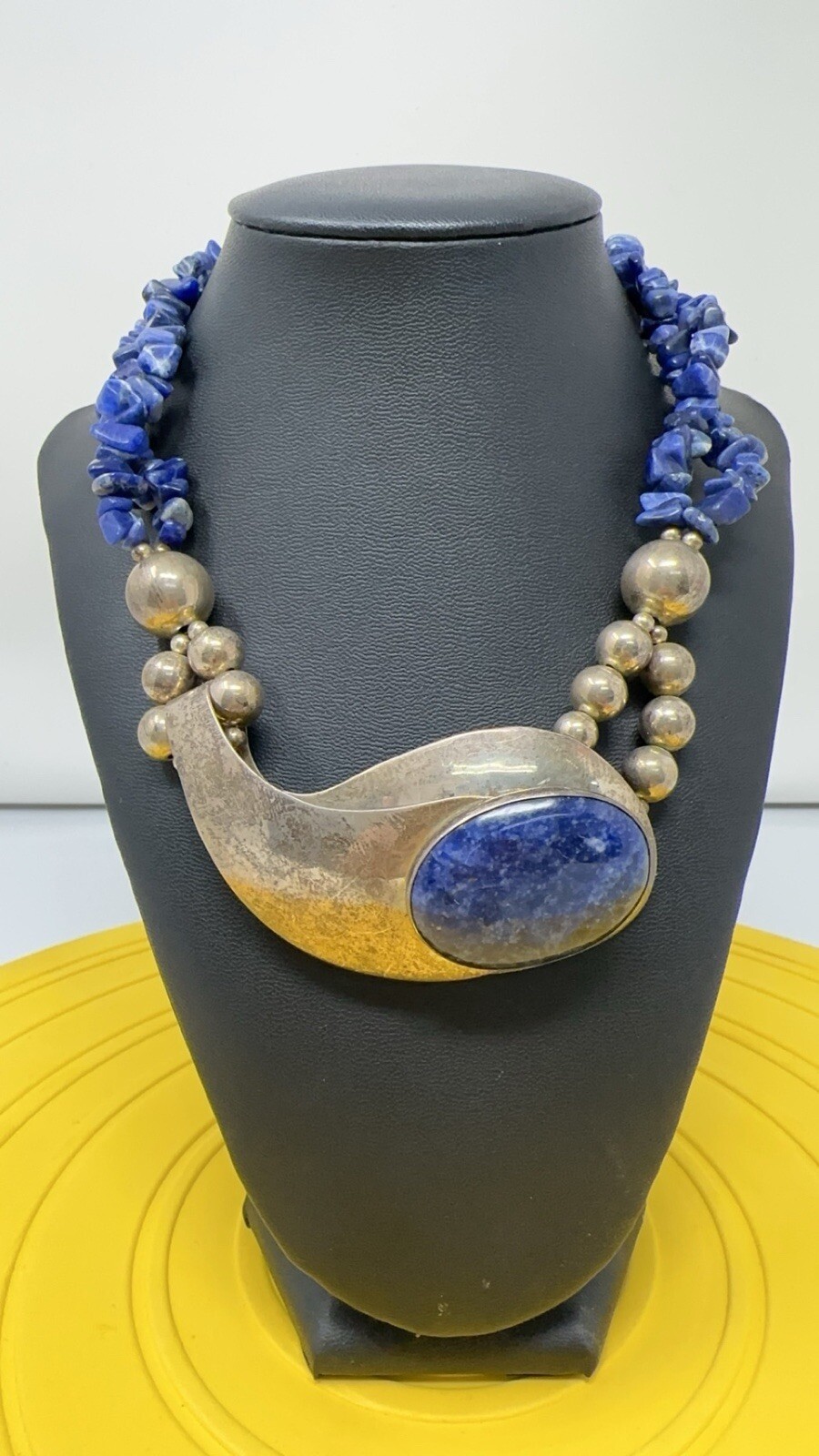 Sterling silver choker and Lapis genuine Stone 114g 18 In