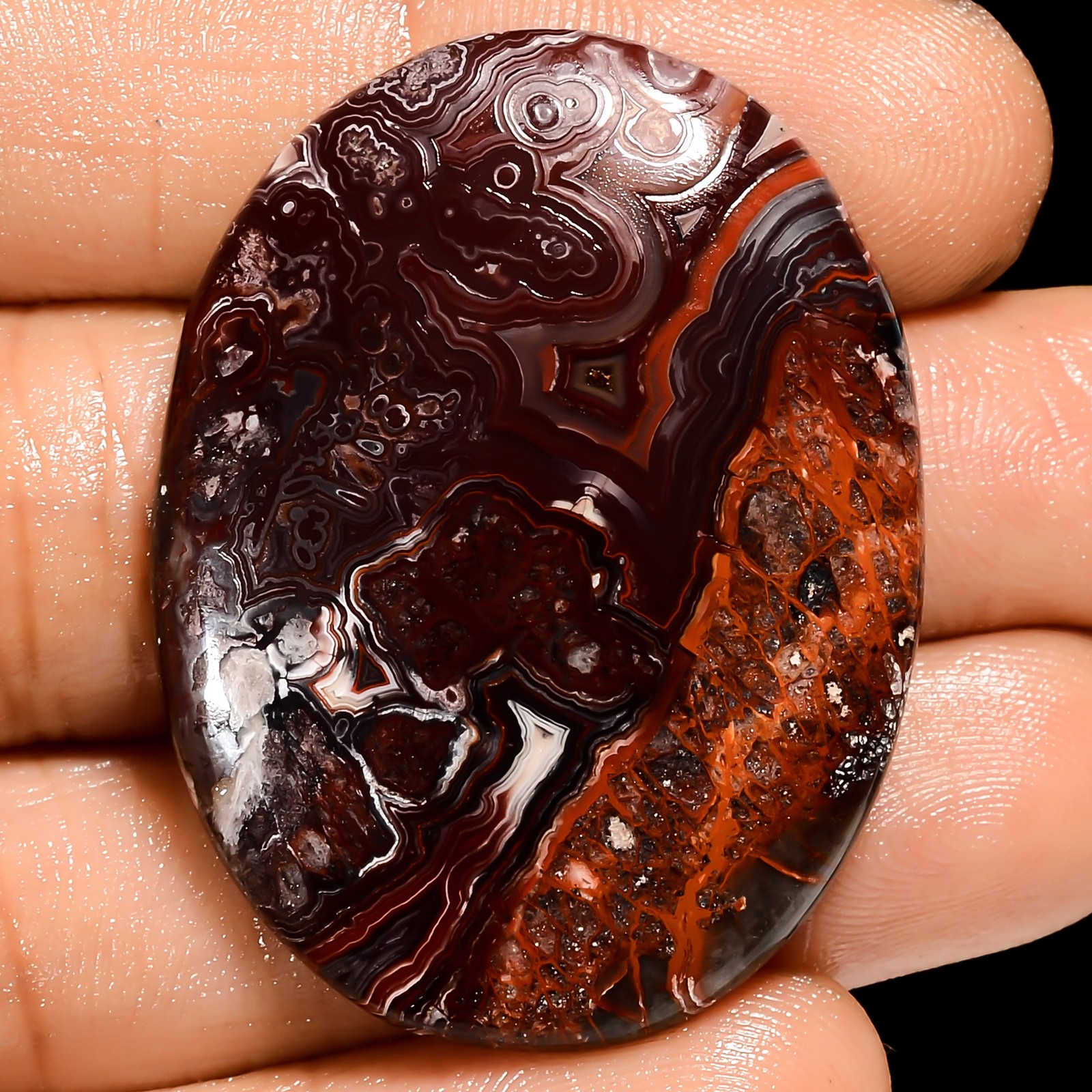 Natural Crazy Lace Agate Oval Shape Cabochon Gemstone 43.5 Ct 38X28X4mm EE-52562