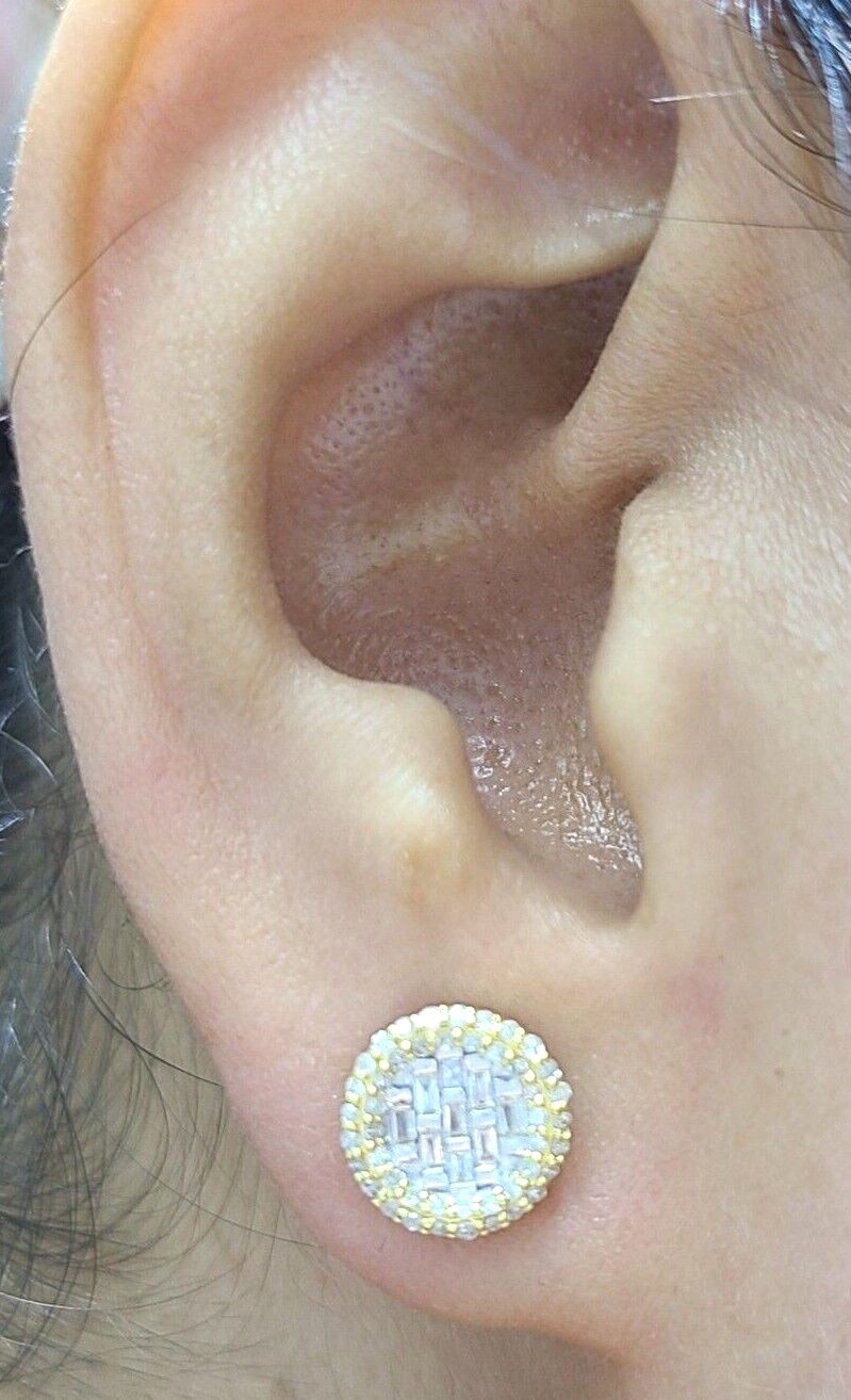 DEAL! 0.40CTW NATURAL ROUND BAGUETTES DIAMOND CLUSTER STUDS EARRINGS 8.8MM