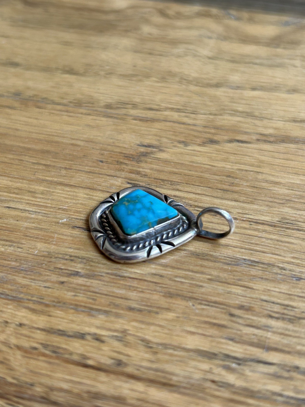 Vintage Sterling Silver Turquoise Petite Handmade Geometric Teardrop Pendant 4g