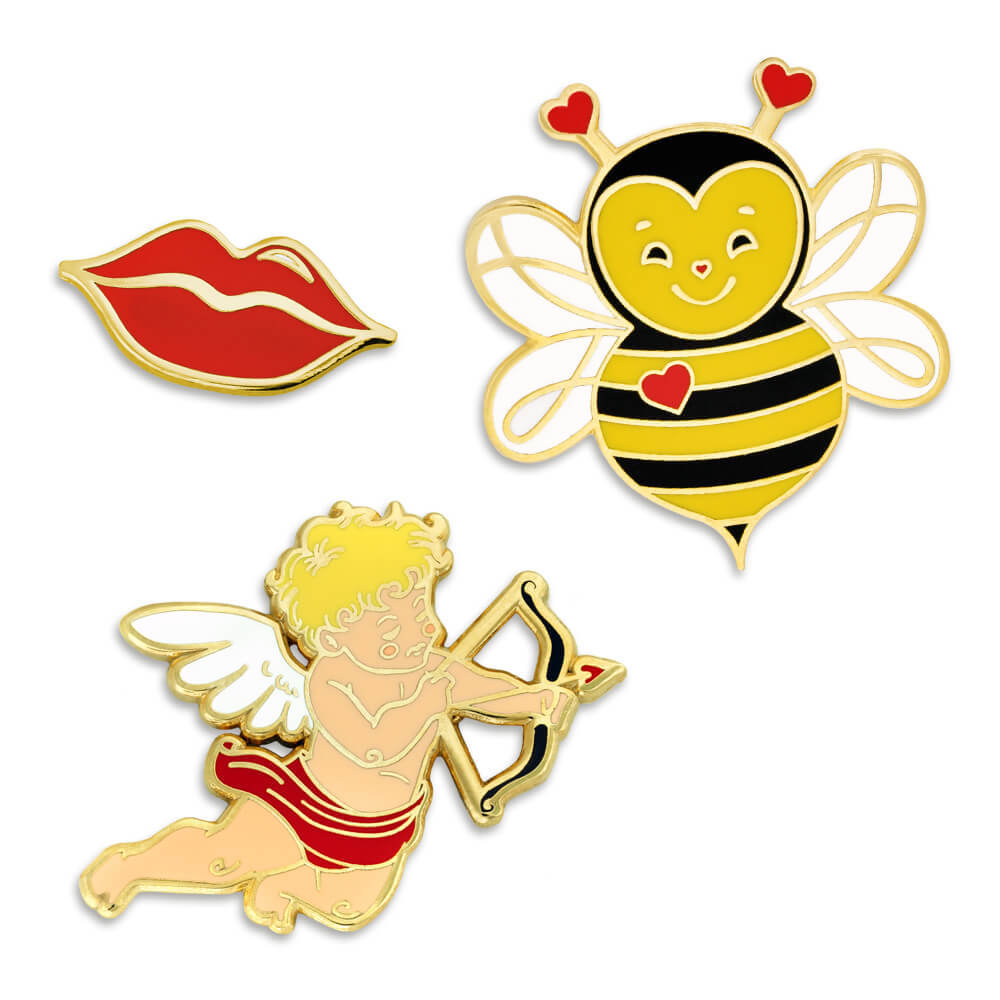PinMart’s Cupid Love Bee Red Lips Sweetest Valentine’s Day Enamel Lapel Pin Set