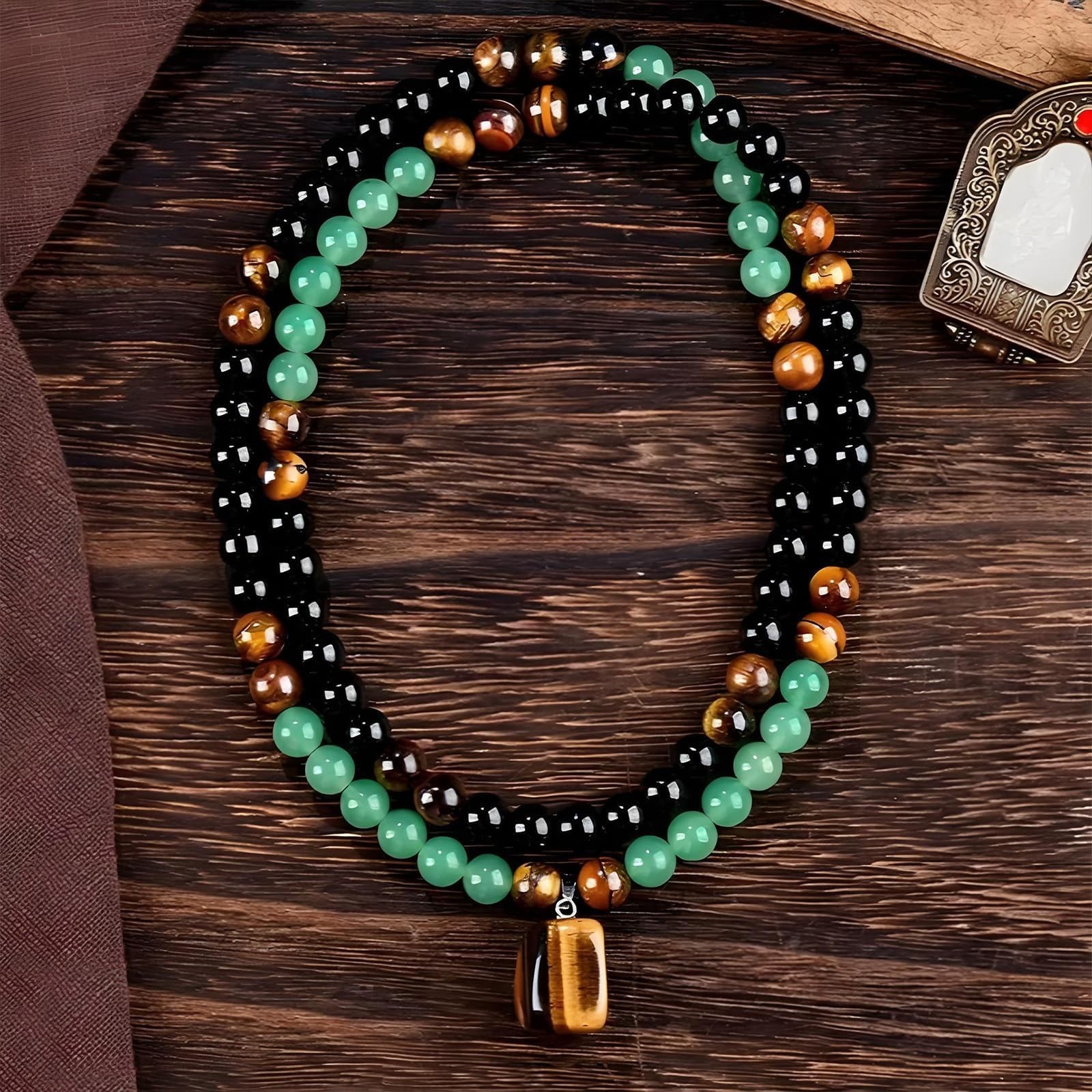 Money Necklace Bracelet Jewelry Set for Men Money Attraction Green Beaded Tig…