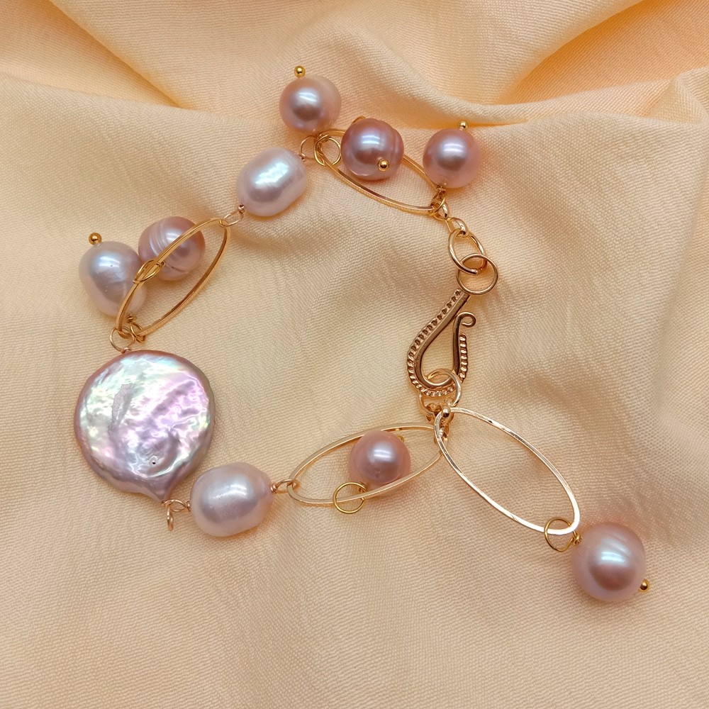 Freshwater Cultured Purple Pearl Beaded Bracelet Handmade Jewelry
