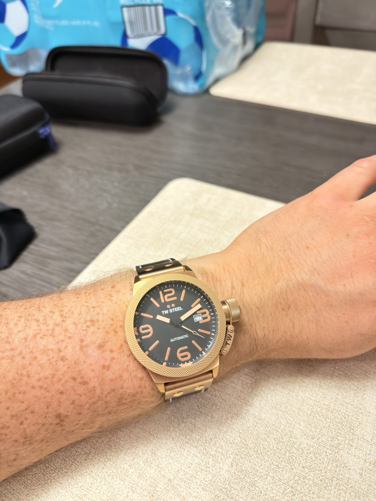 TW Steel Canteen Automatic Watch Black Dial Rose Gold Case Date 45mm 100m