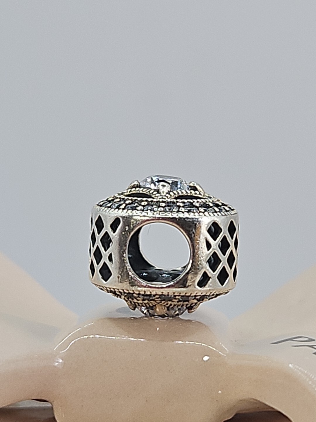 Authentic Pandora Sterling Silver VINTAGE ALLURE Clear CZ Charm #791970CZ
