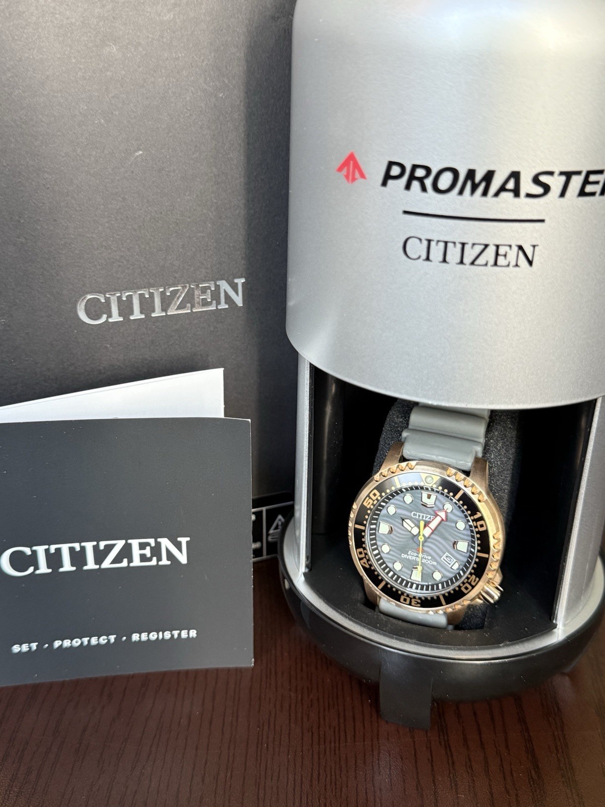 Citizen Eco-Drive Promaster Diver Gray Dial Rose Gold Tone Watch BN0163-00H
