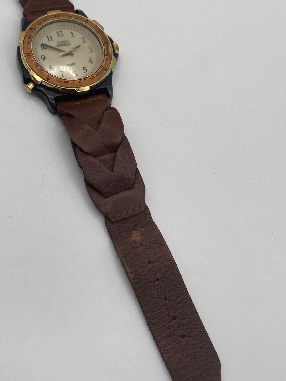 Timex Indiglo Watch Men 37mm Cream Dial Black Tone Date Round New Battery