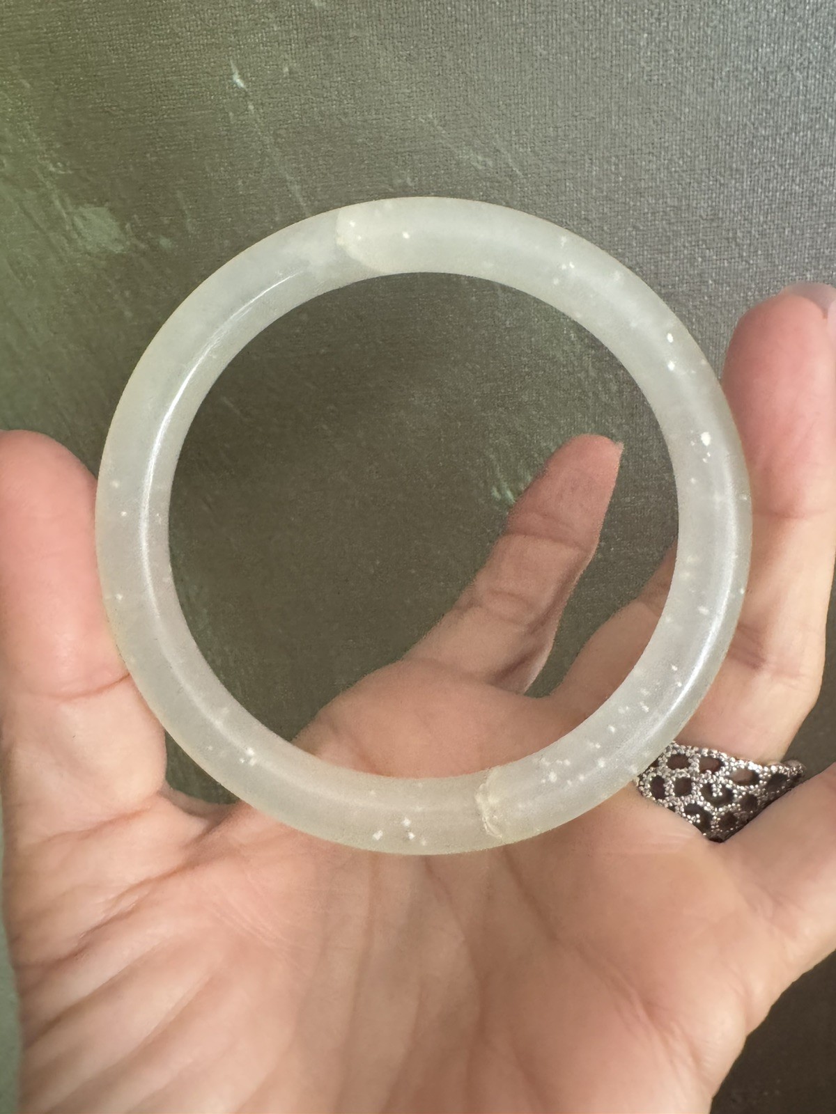 Natural Icy White Jadeite Bangle Bracelet – Authentic Burmese Ice Jade 63.5mm