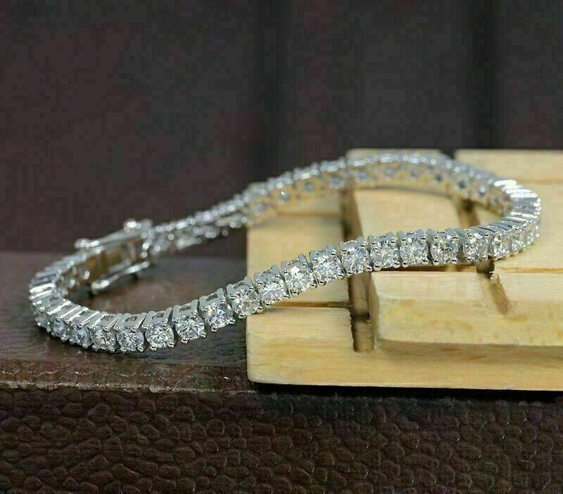 4mm7Ct Round Cut Moissanite Tennis Women’s Bracelet 14K White Gold Plated Silver