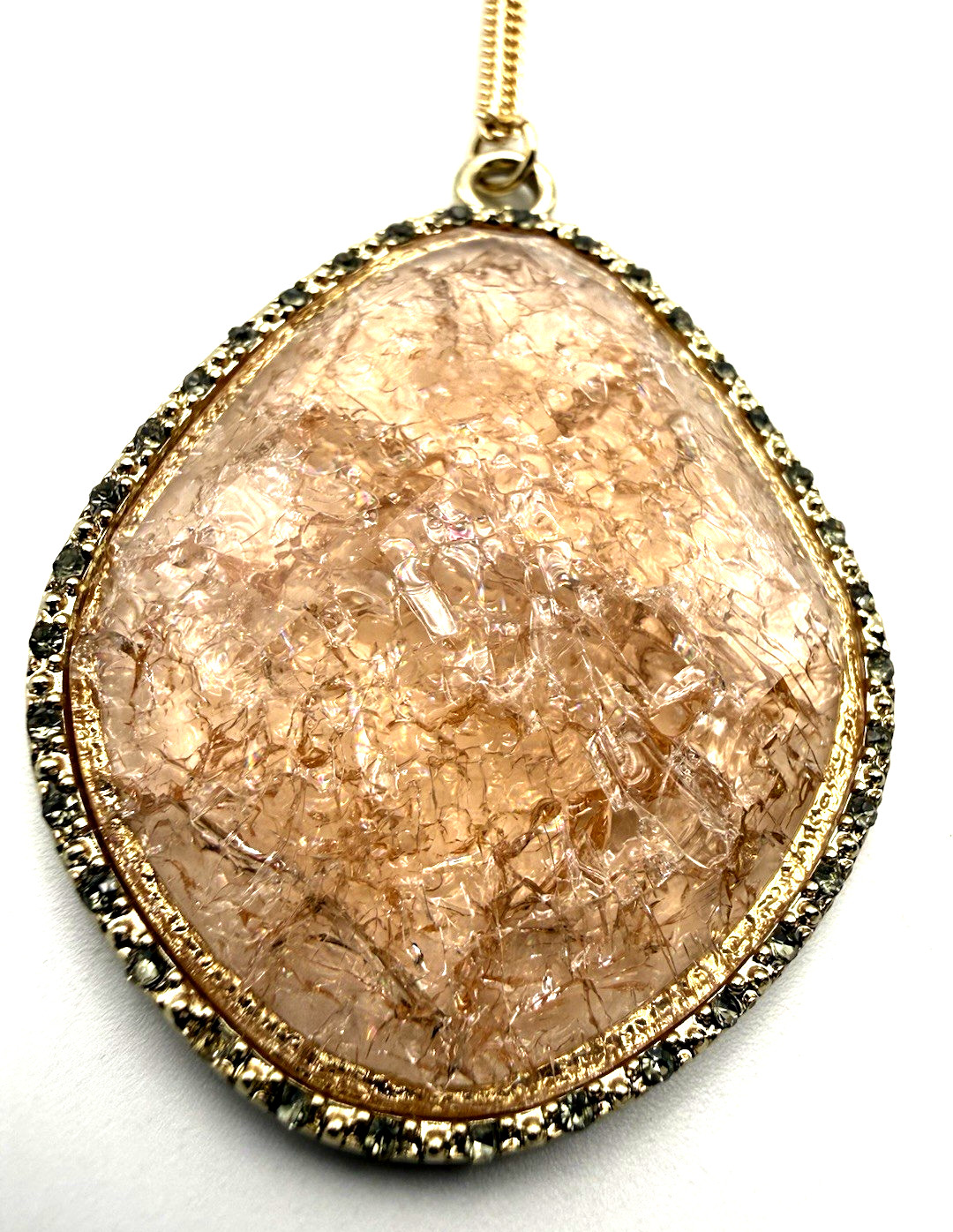 NWT Ann Taylor LOFT 34″ Crackled Pink Glass Pendant Necklace