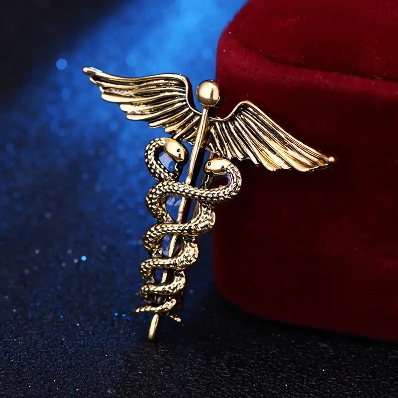 Medical Association Emblem Caduceus Gold Colored Brooch Lapel Pin