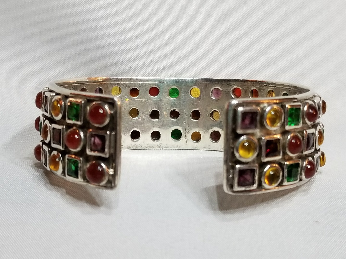 2 Oz. Sterling Silver Cuff/Bracelet, Colored Glass. Appraisal Was 2017! $1300