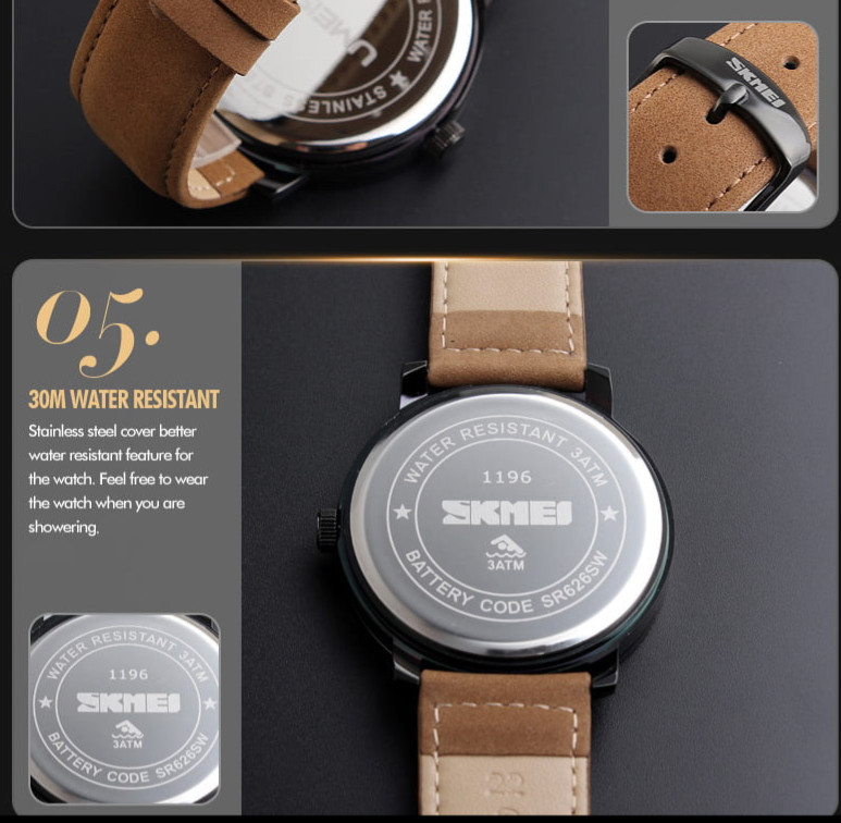 Analog SKMEI Top Brand Luxury Men’s 1196 Quartz Watch Brown Leather Strap New Ba