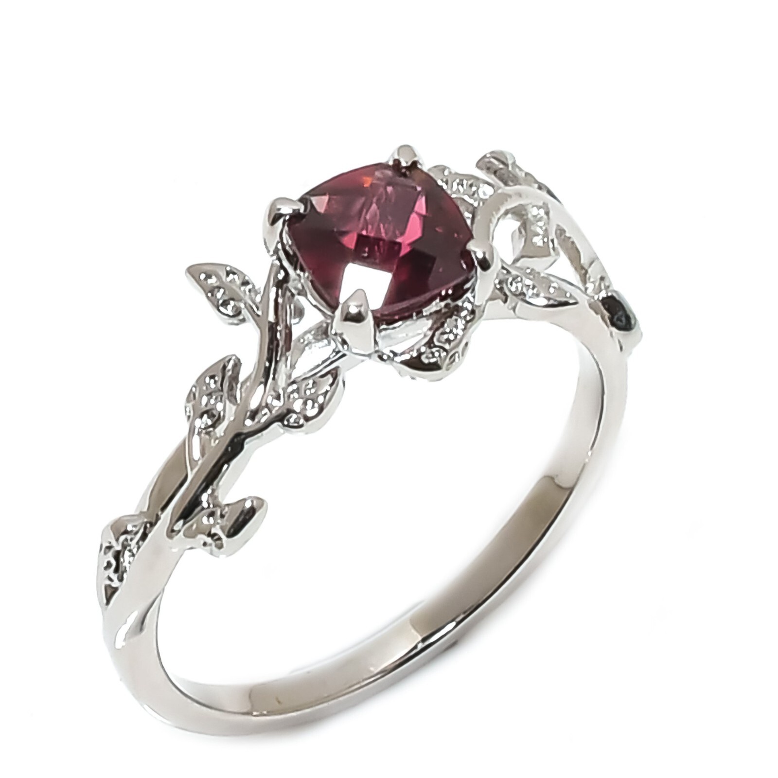 Rhodolite Garnet Ring 925 Sterling Silver Ring Leaf Ring For Women Wedding Ring