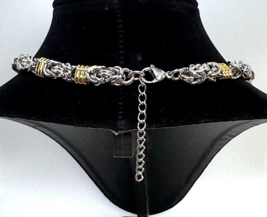 Byzantine Chain Necklace Two-Tone Gold Stainless Steel 20.5″ + 2″ Extender New