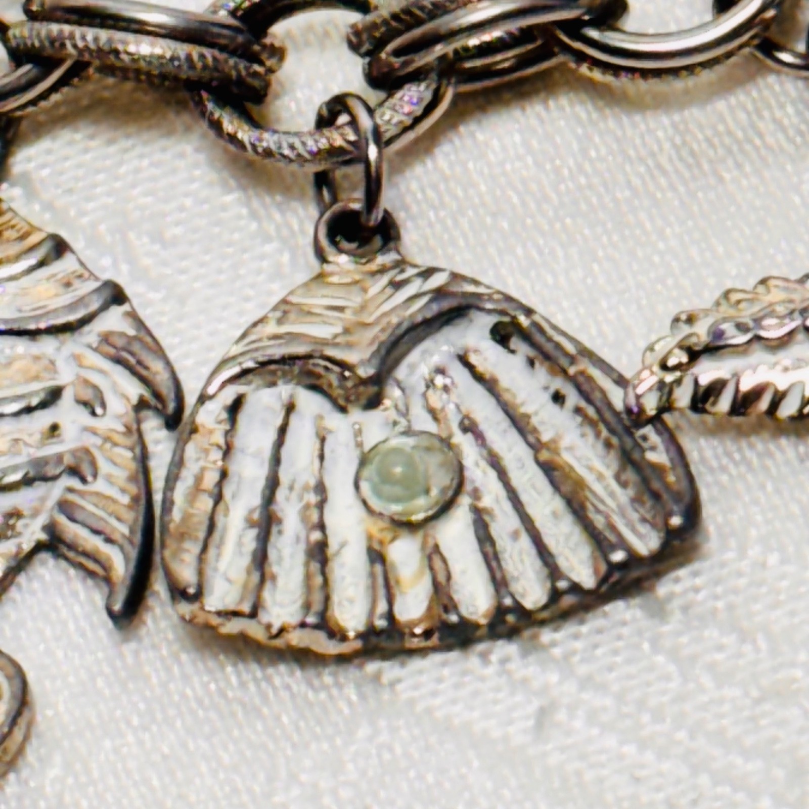 BRACELET ocean life charms starfish shells fish lobster fold over clasp vintage