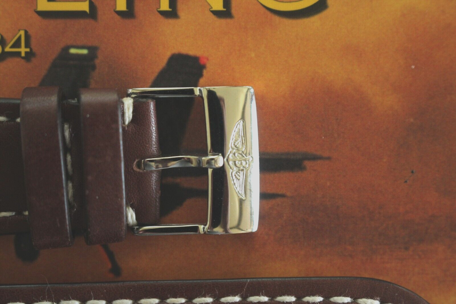 BREITLING 443XL 24-20 BROWN OIL CALF TONGUE BUCKLE WATCH BAND WATCHBAND STRAP E