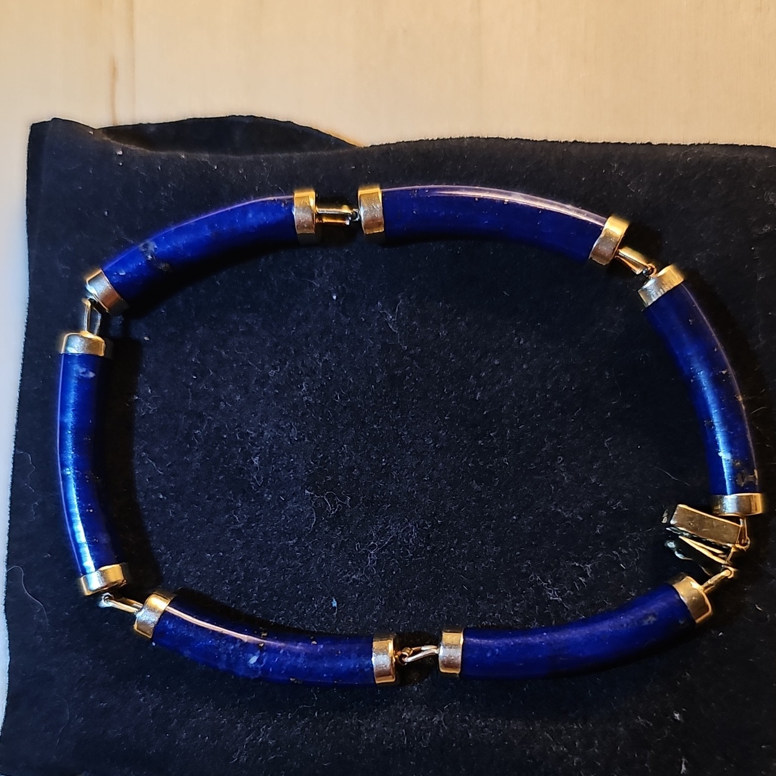 Vintage 14K Gold Heng Ngai HN Chinese Shou Lapis Lazuli Panel Bracelet 585