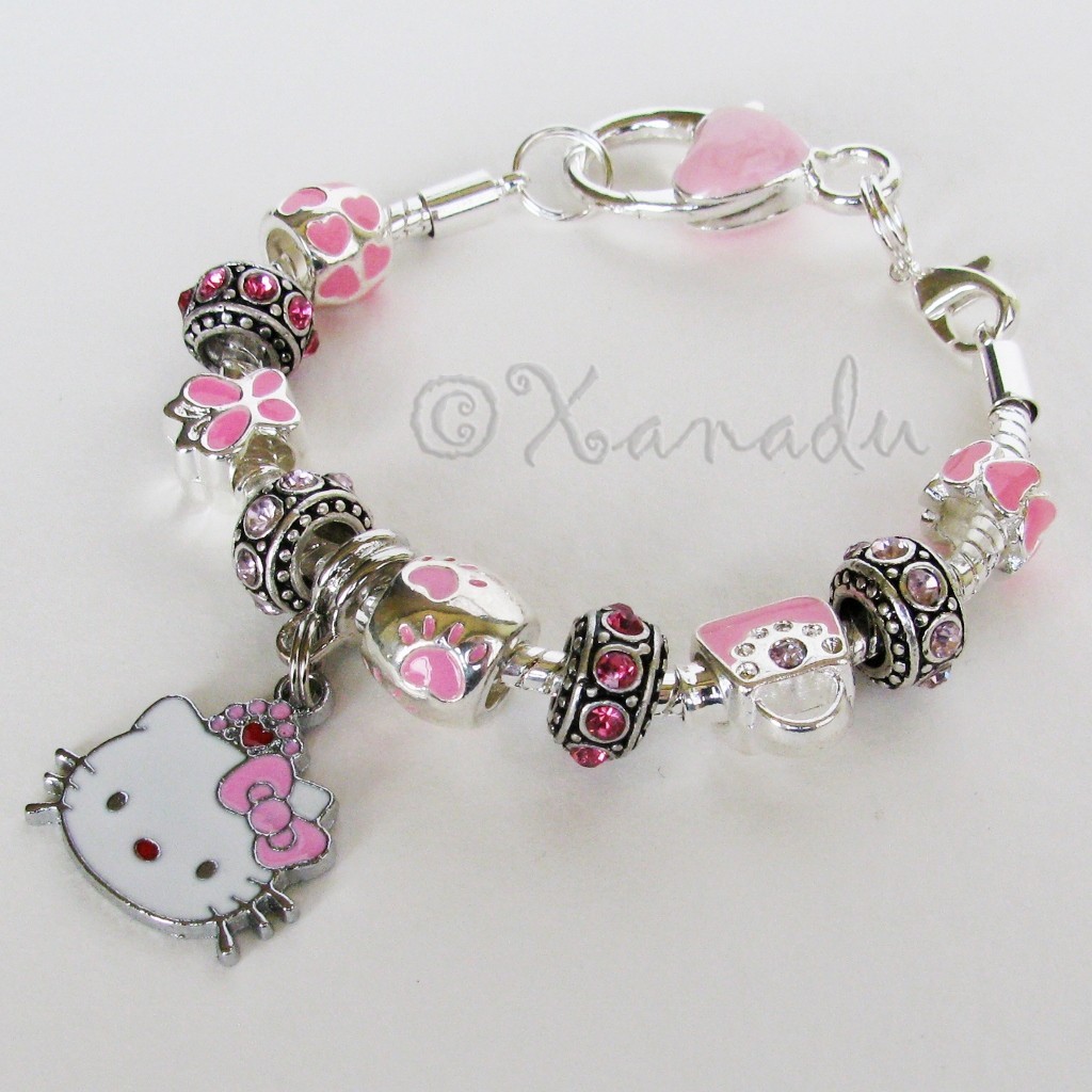 Pink Hello Kitty Princess European Charm Bracelet With Red Heart Crown Charm