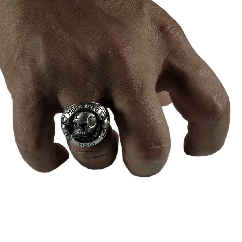 Masonic Sterling Silver 925 Skull over Book Memento Mori Men’s Ring US Sizes