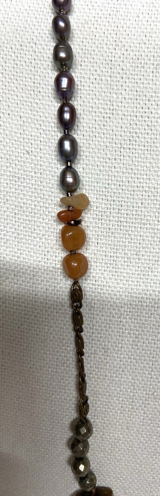 Vintage Multi Media Bead Necklace Extra Long 50”-metal, glass, stone, pearl