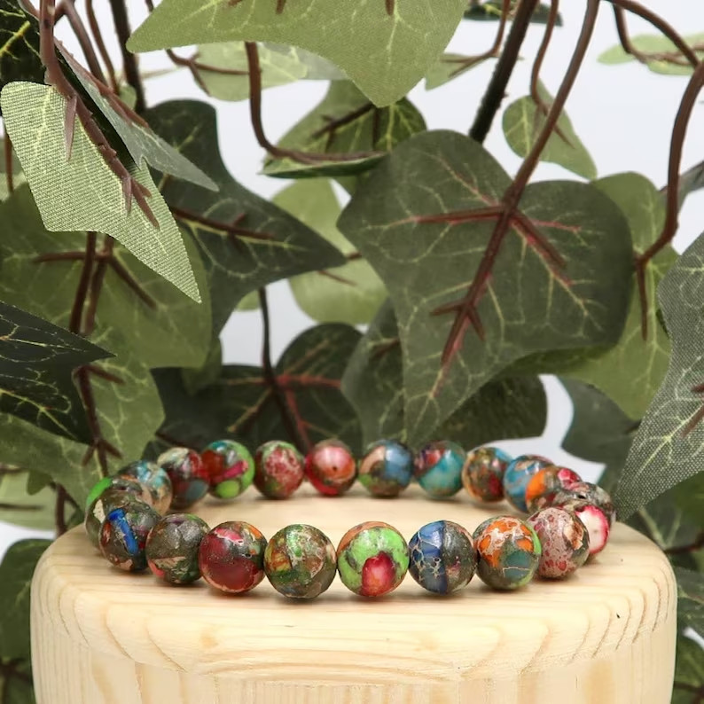 Colorful Sea Sediment Jasper 10mm Natural Gemstone Beads Healing Reiki Bracelet