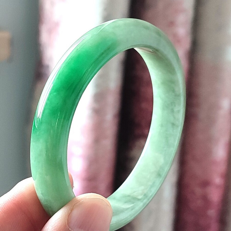 Certified Grade A Green 57mm Natural Burma Jade jadeite Bangle Bracelet-