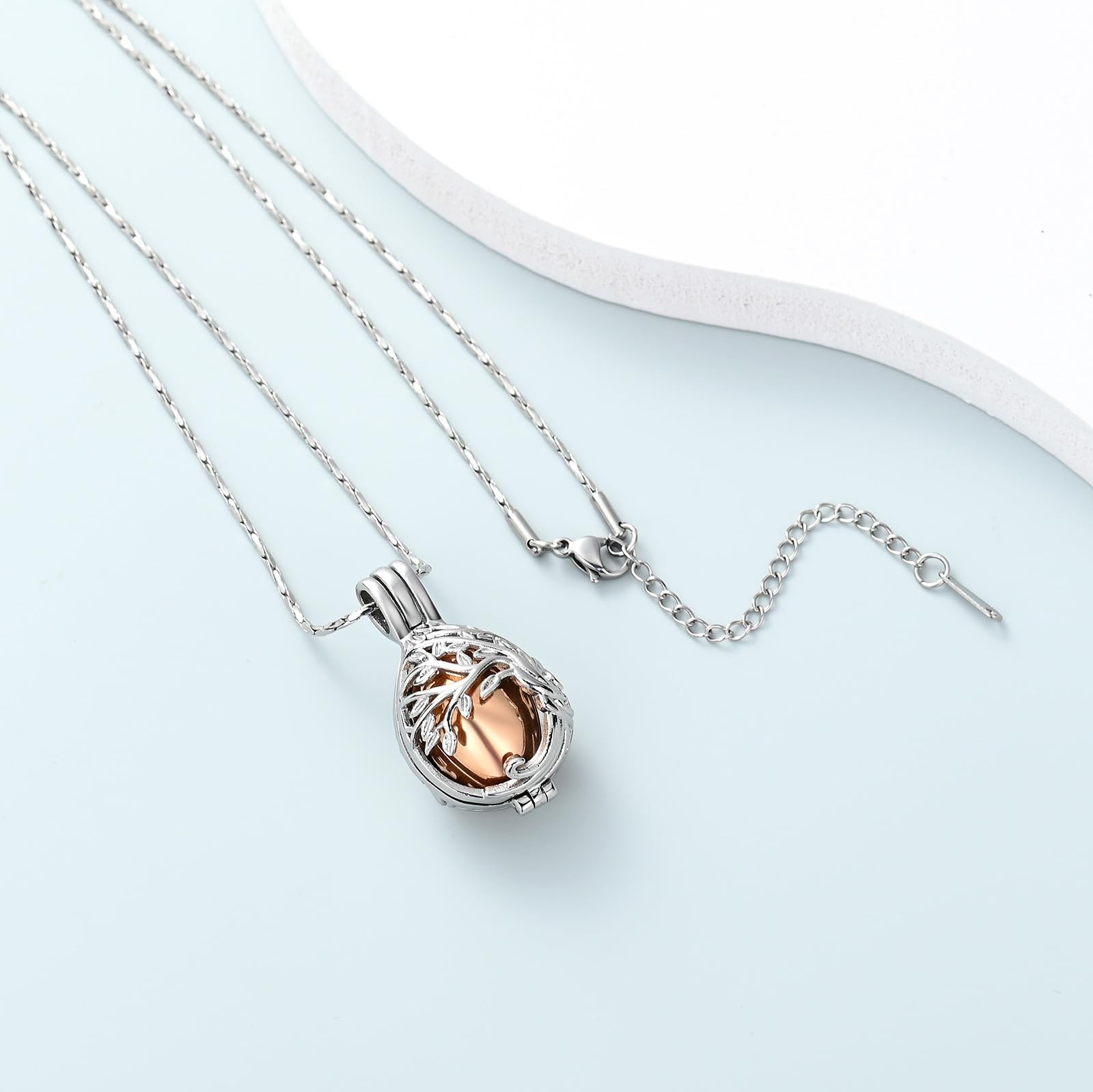 Teardrop Urn Necklace for Ashes Tree of Life Cremation Jewelry (Rose Gold)