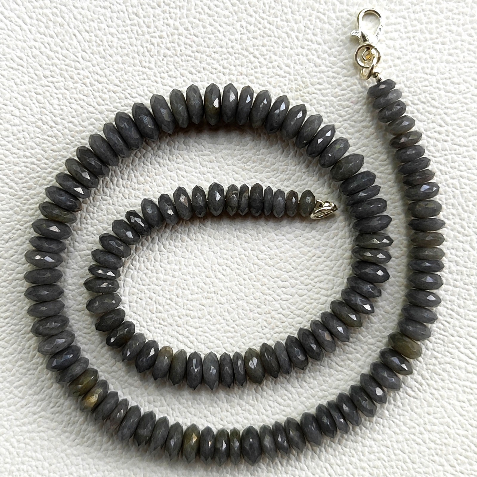 16.5″ Natural Grey Moonstone Gemstone Necklace 7-9mm Faceted German Cut Beads