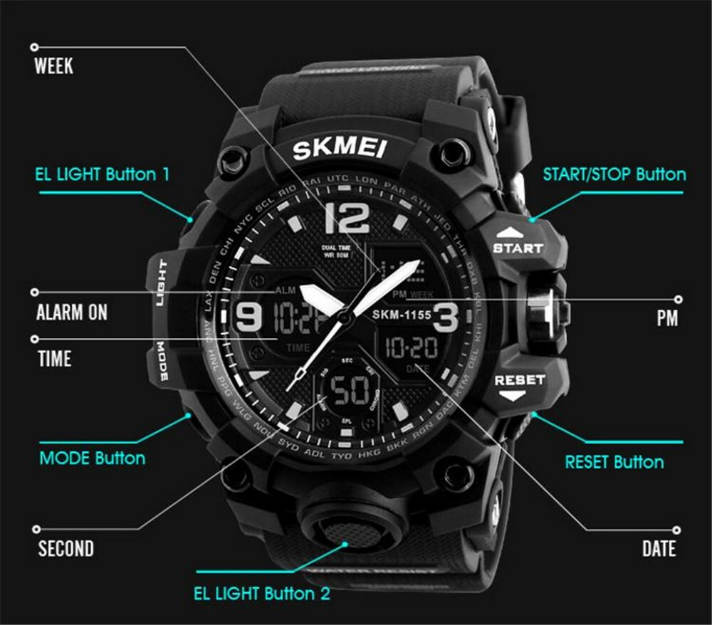 SKMEI Men Sport Watches Military Dual Time Boys Watch Digital Quartz Wristwatch
