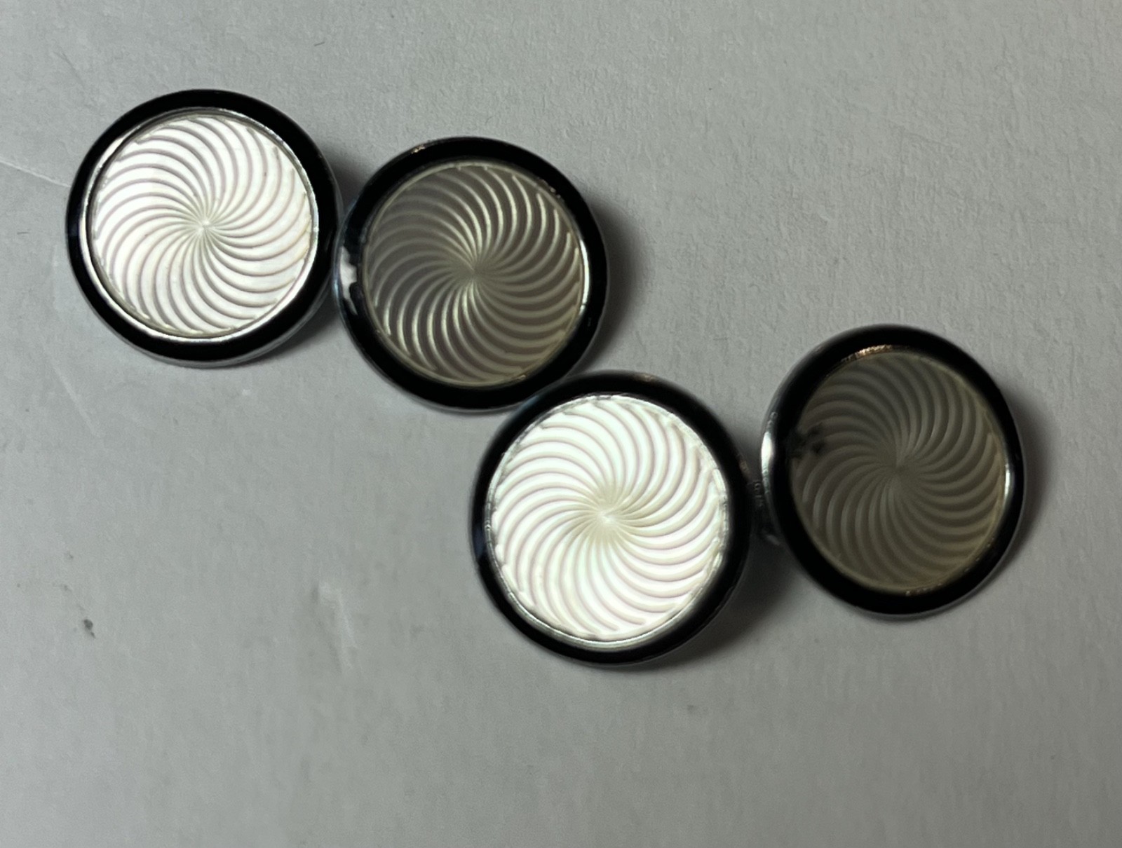 Vintage silver tone black enamel swirl cufflinks mid century modern