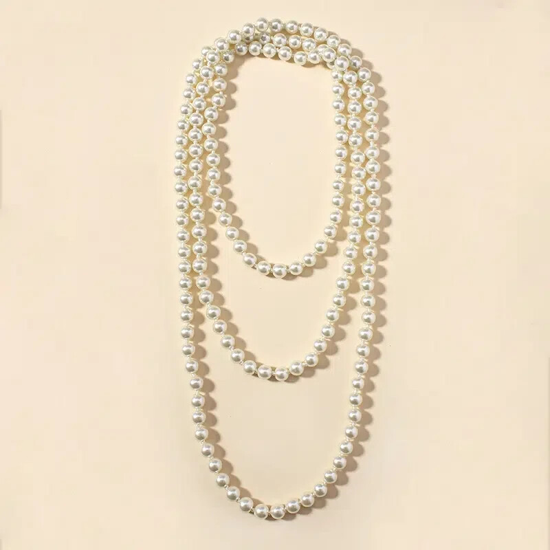 Premium Long White Faux Pearls Beaded Necklace length in 150 cm (59 inch)