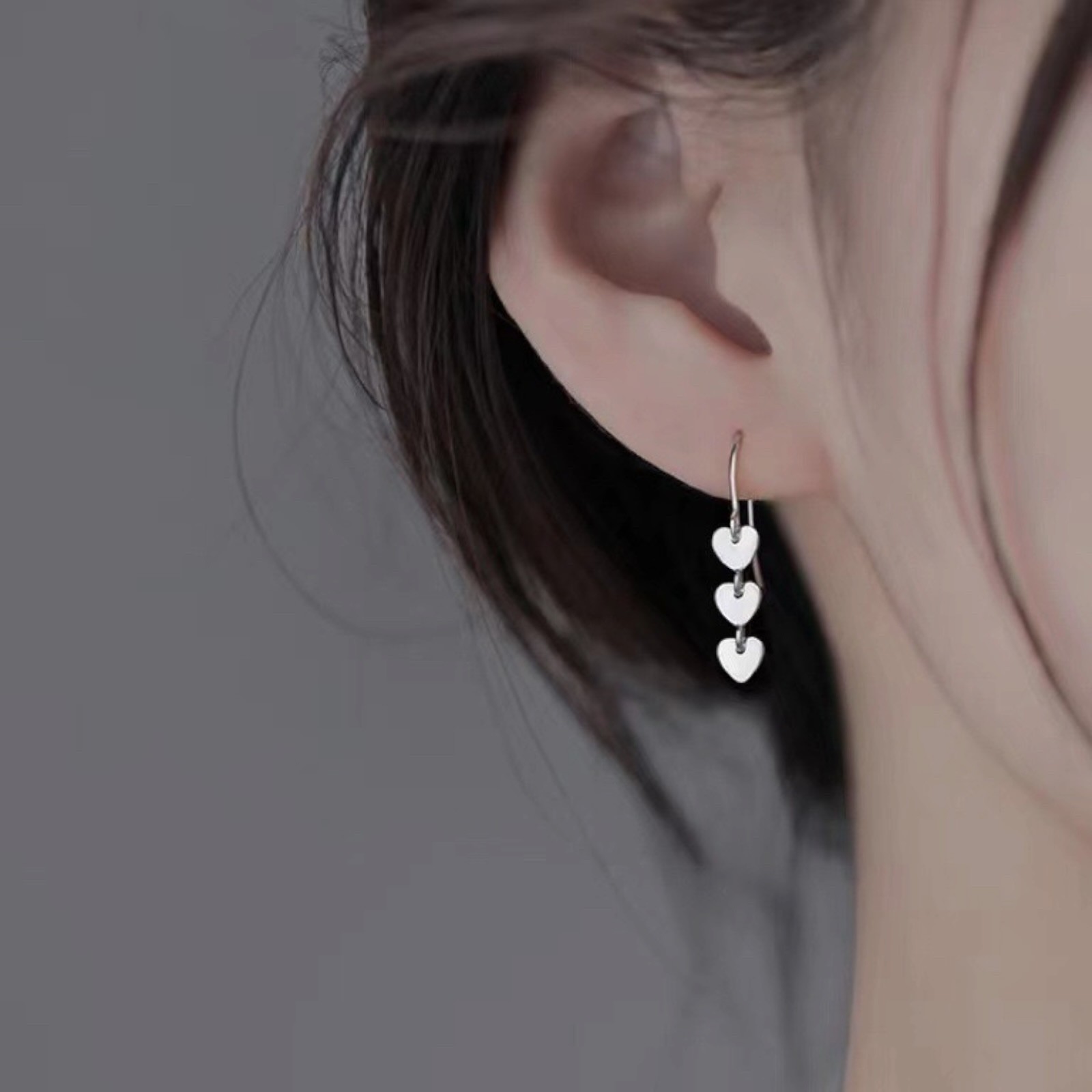 Women Girl Dangle Drop Heart Stud 925 Sterling Silver Post Earrings B60