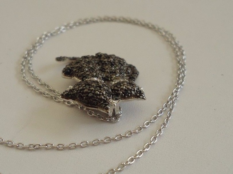 925 STERLING SILVER BLACK KITTY’S PENDANT NECKLACE W/ ACCENTS/18”CHAIN