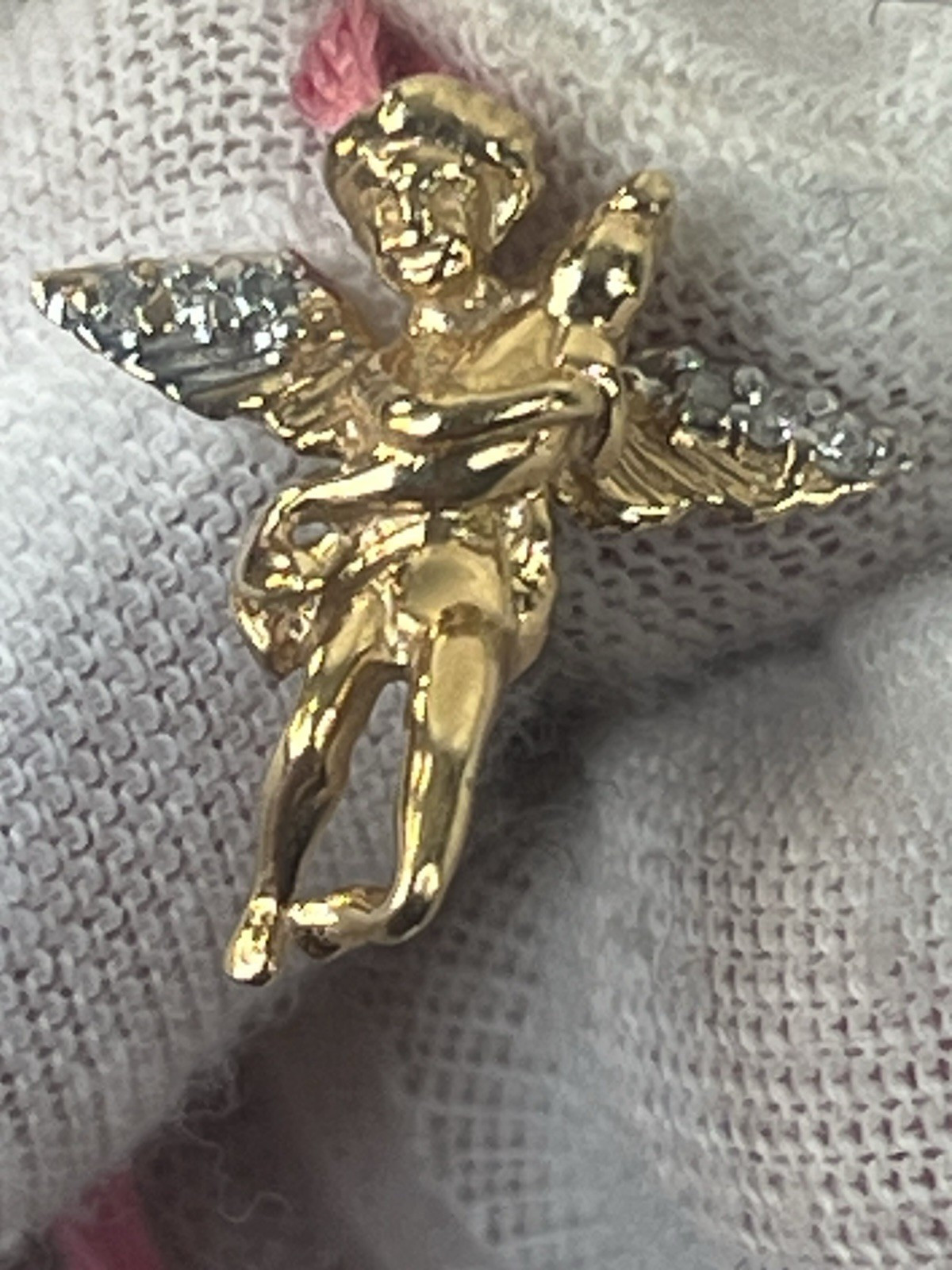 vtg made in Italy 2 gram 14k gold/6Diamond guardian angel pendant sparkly