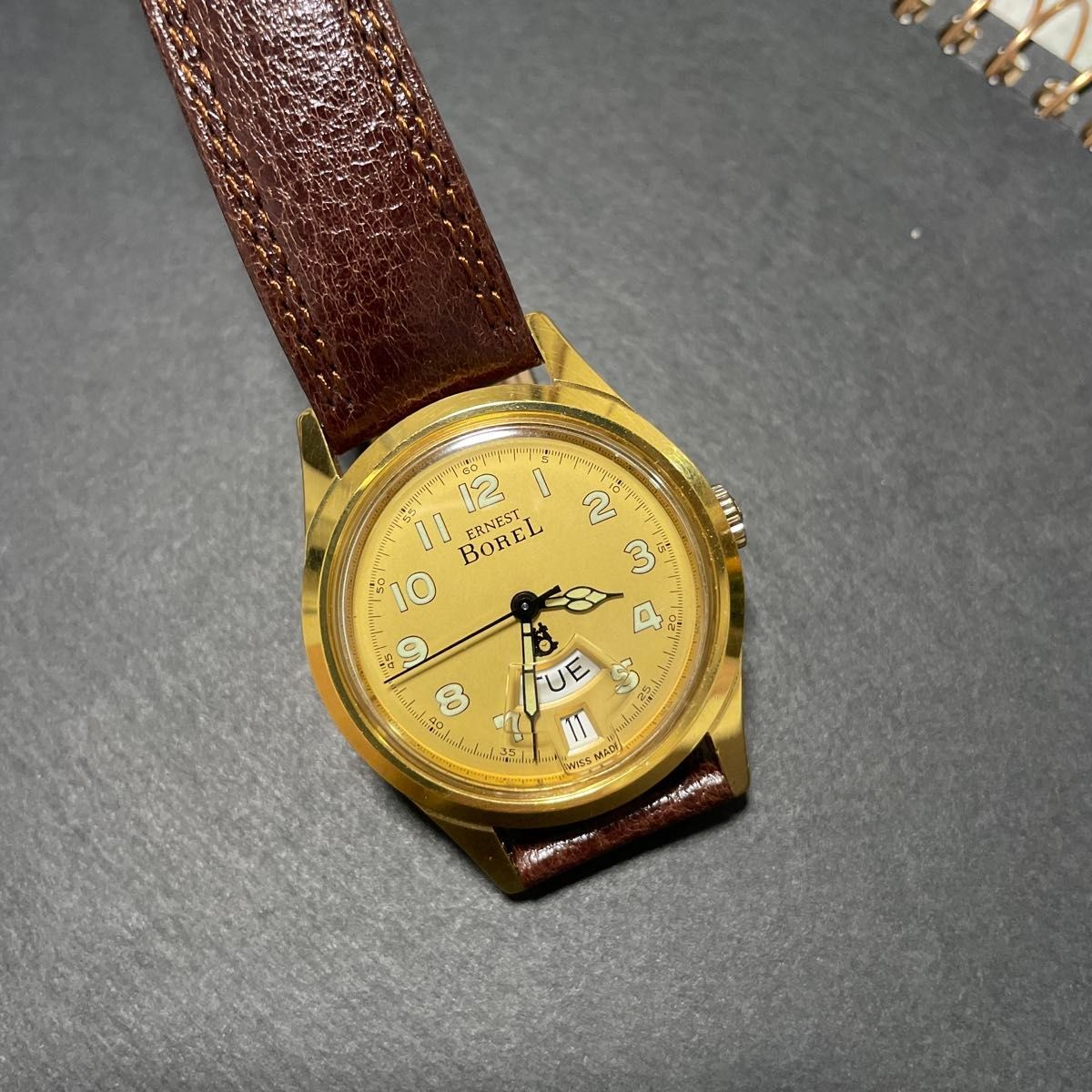 [B1P] Ernest Borel Gold Dial Day Date Quartz Mens Wristwatch [t7p]