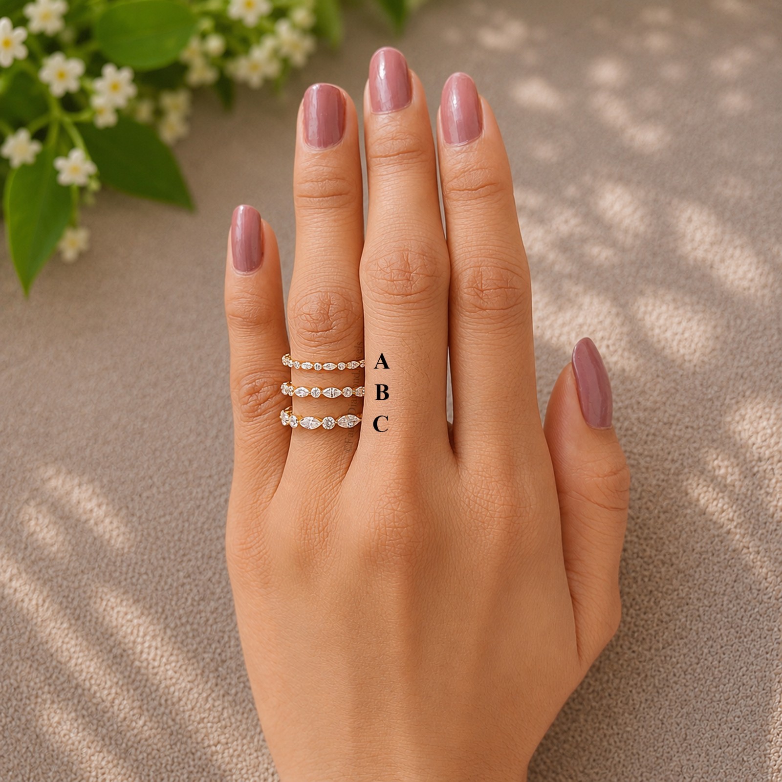 Alternating Marquise and Round Diamond Cut Dainty Stackable Eternity Ring FD586
