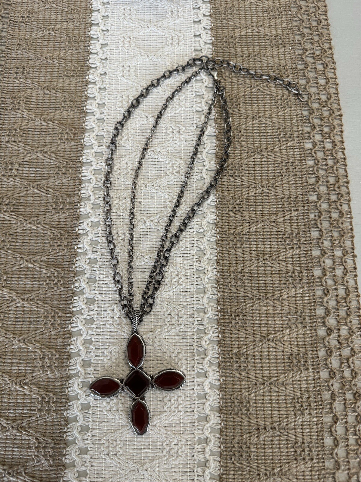 Barse Sterling Silver 925 Multi Strand Cross Necklace 80 grams Carnelian Scrap