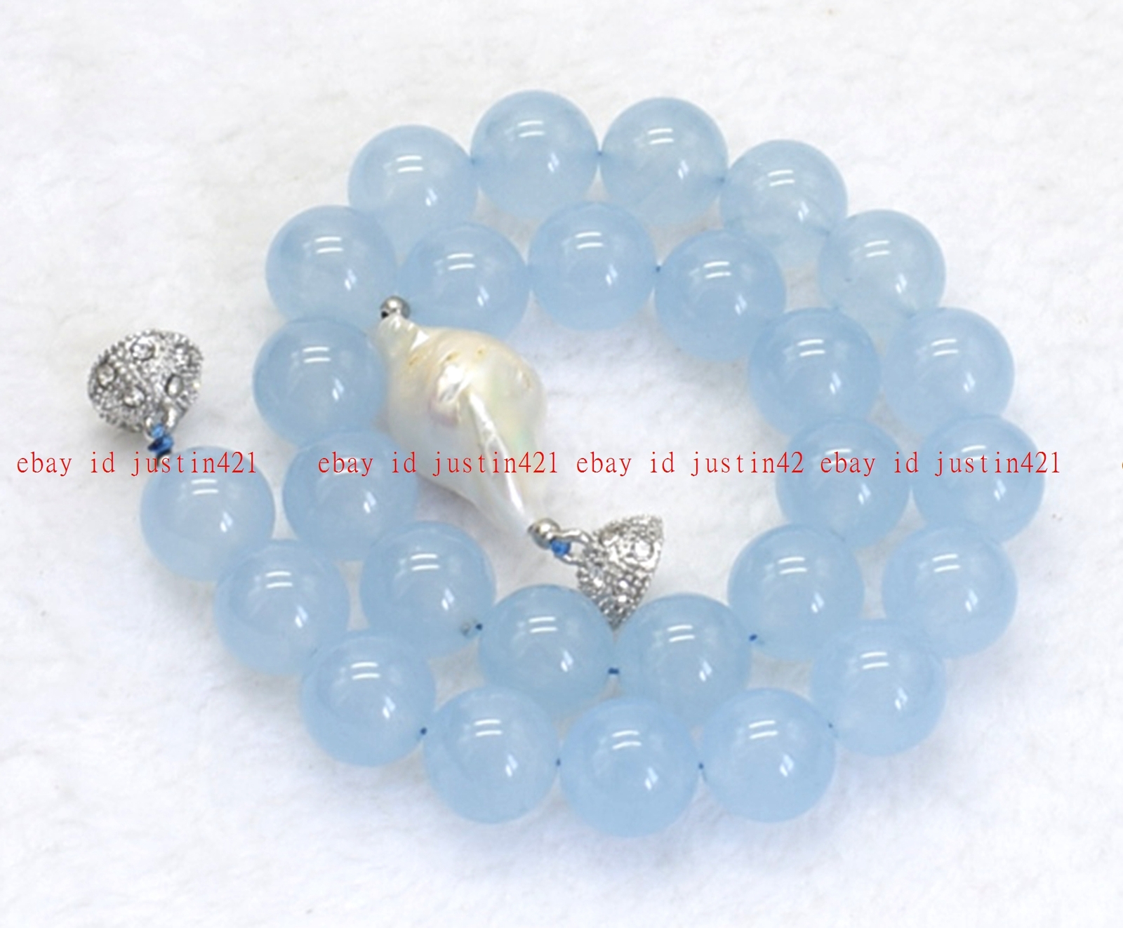Real Natural Light Blue Jade Round Gemstone White Keshi Baroque Pearl Necklace