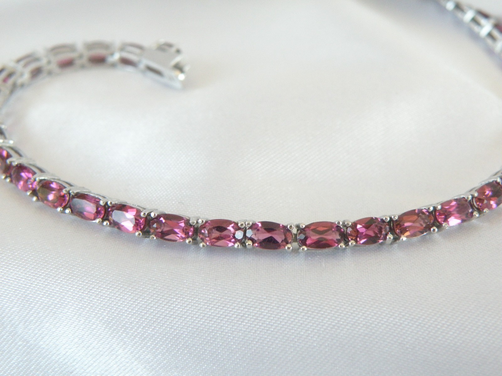 Sterling Silver 925 Rhodolite Pink Garnet Tennis Bracelet 8″