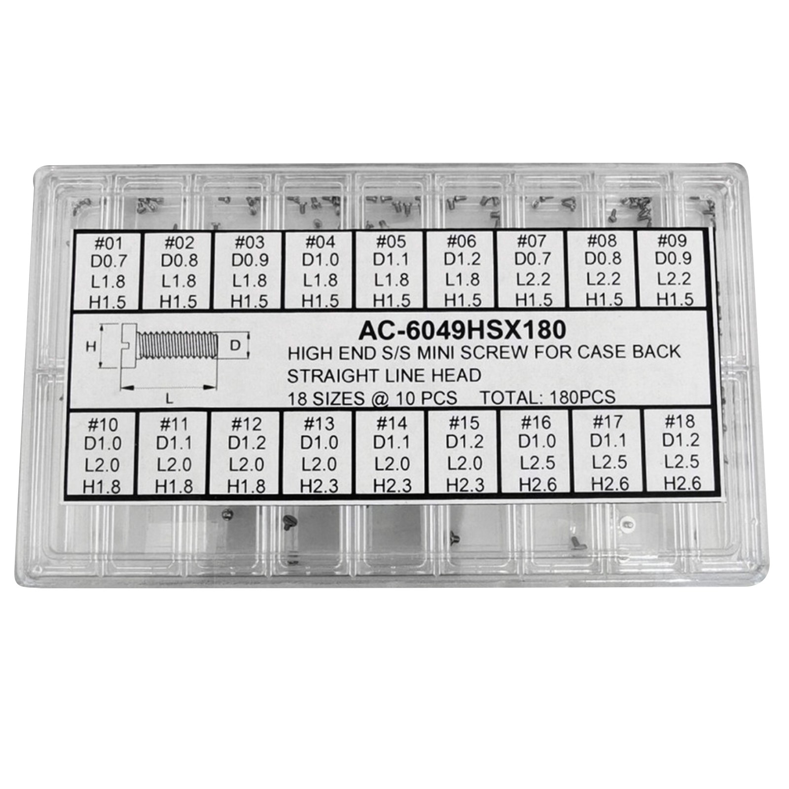18-Size Stainless Steel Mini Watch Case Slotted Screw Assortment Repair Parts