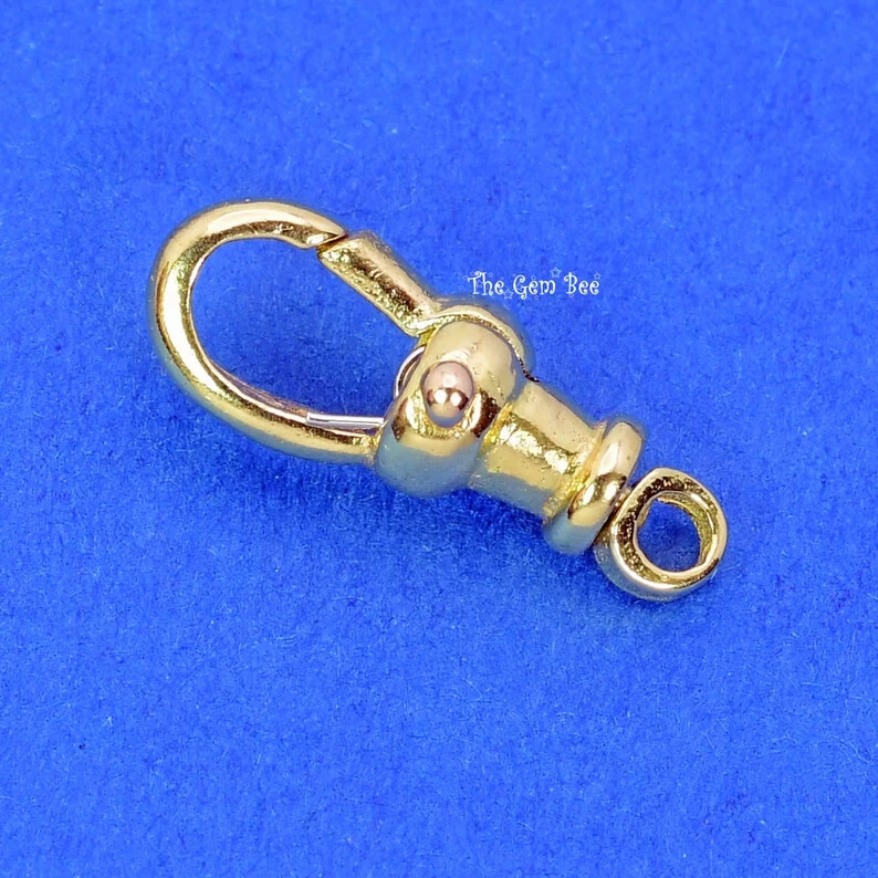 5.3mmx14.5mm Small 18k Solid Yellow Gold Swivel Push Lock Dog Clip Antique Clasp