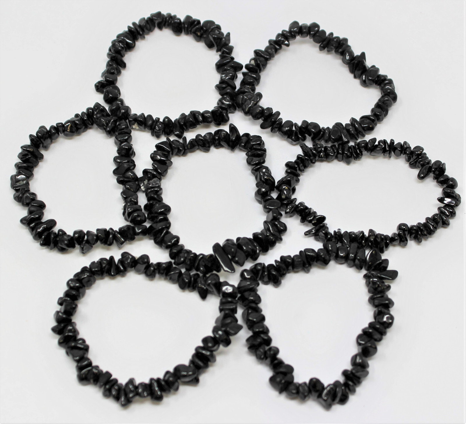 Black Tourmaline Chip Bracelet, Gemstone Chip Crystals (Stretchy – US Seller)