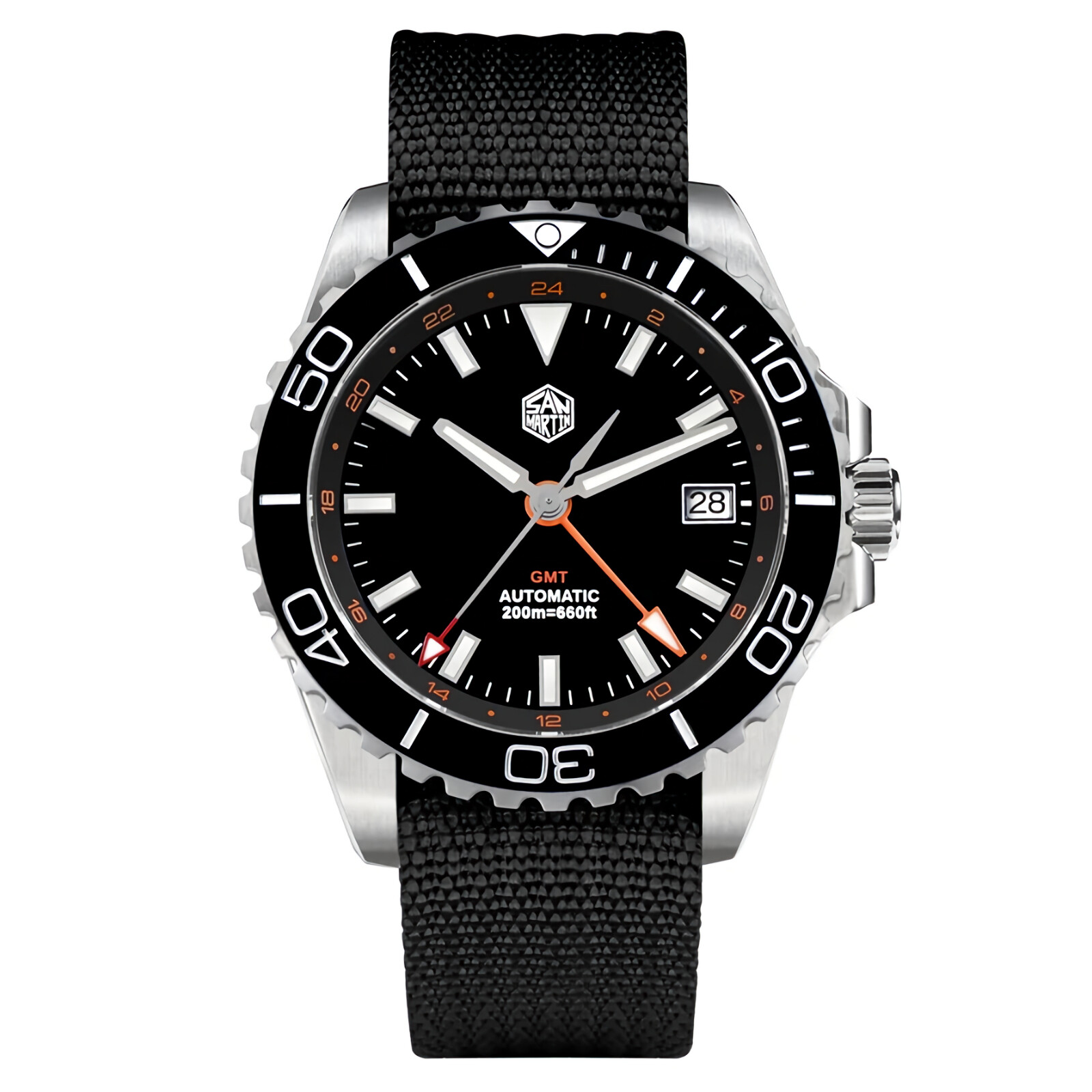 SAN MARTIN SN0136-G GMT Automatic Enamel Dial Stainless Steel 39mm Diver Watch
