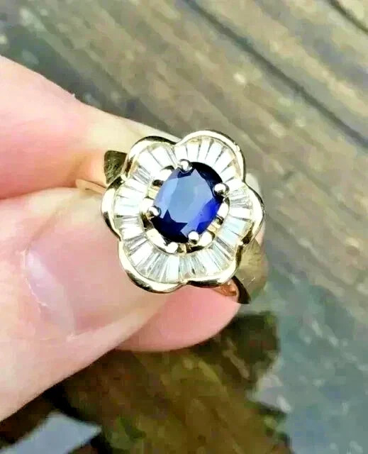 2Ct Oval Cut Lab Created Blue Sapphire Engagement Ring In 14K Yellow Gold Plated