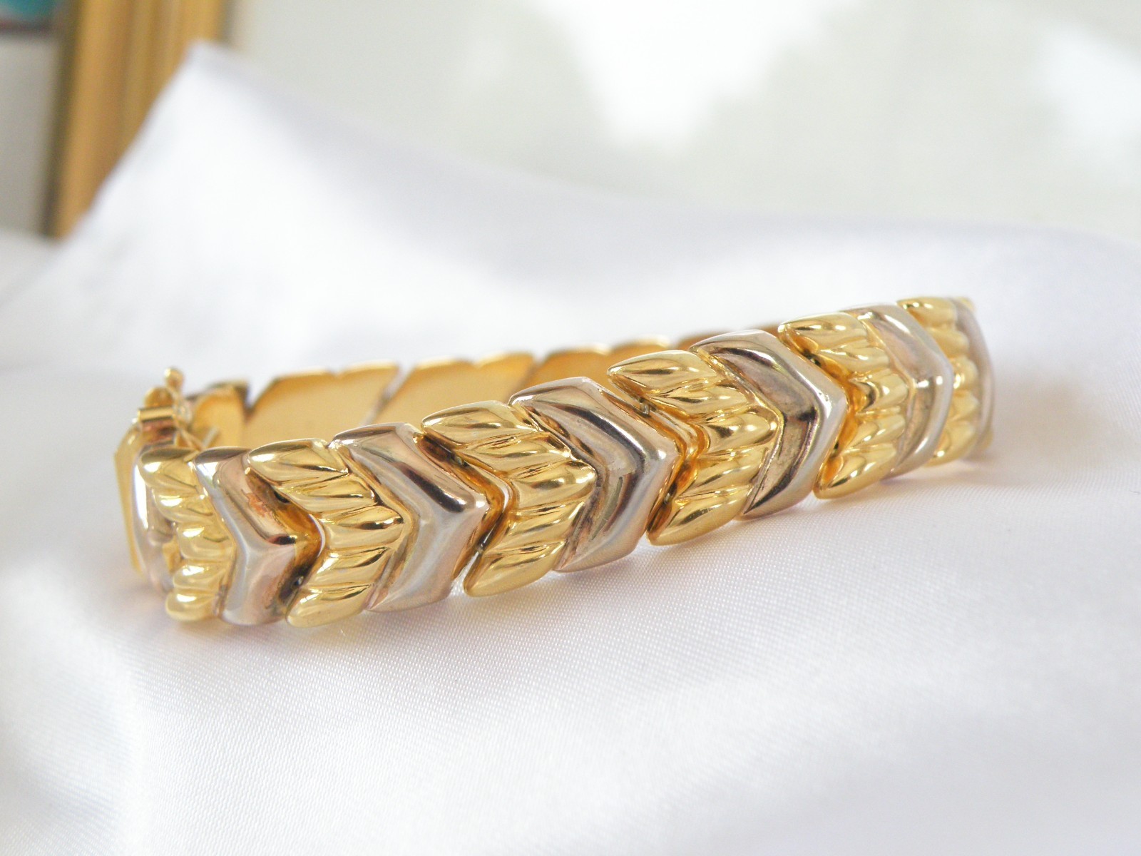 Vintage Milor Italy Sterling Silver 925 Gold on Spiga Wheat Link Bracelet 7.5″