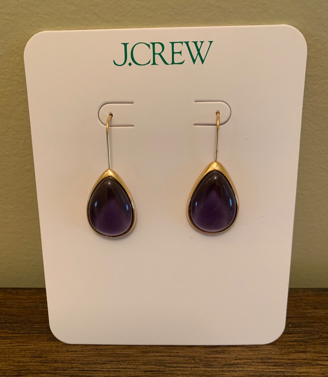 J Crew Stone Teardrop Earrings Slate Blue #CQ347 Gold Plated MSRP $34.50 NWT