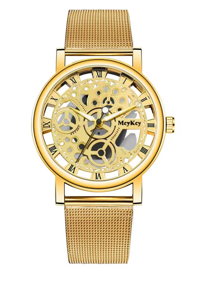 Women Skeleton Quartz Watch Stainless Steel Mesh Band Hollow Dial Fashion Wristw