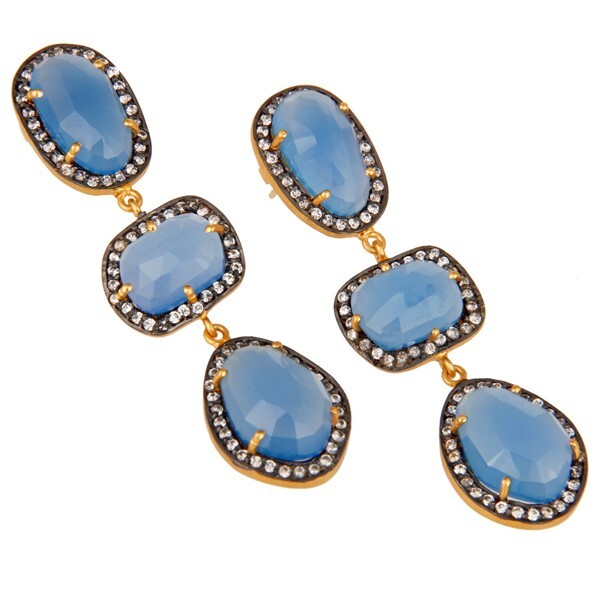 Three Shape Dangle Earrings 18k Gold Plated Multi Unshape Stone Brass Earrings