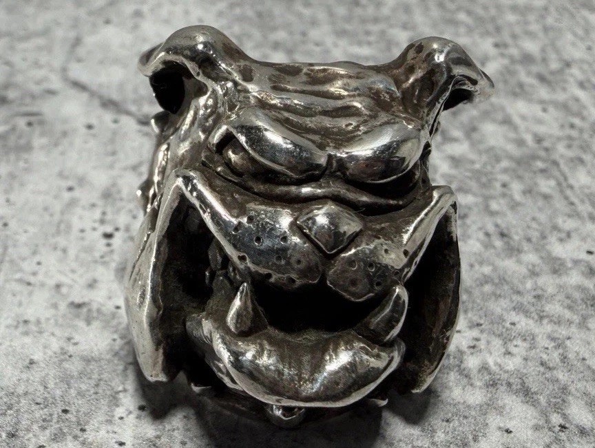 VINTAGE CRAZY PIG DESIGNS Sterling Silver BULLDOG Ring 40g London Hallmarked JAS